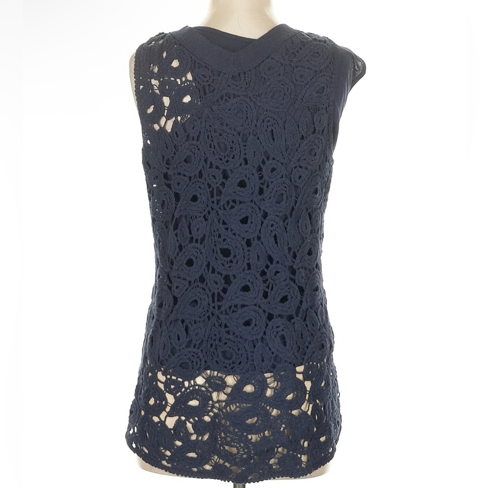 XCVI Navy Crochet V-neck Sleeveless Top - Picture 2 of 4
